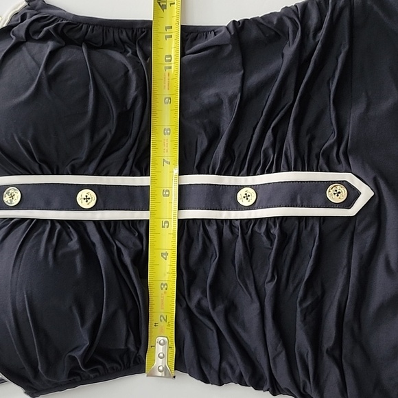Women's Black One Piece Swimsuit Gold Button Feature Front Rusched Size S/M - Picture 13 of 15